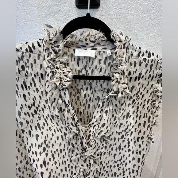 7 FOR ALL MANKIND Sleeveless Top With Ruffles in Snow Leopard/Black & White-Med - Picture 6 of 11